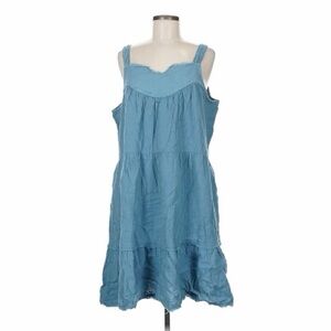 NWOT! Melissa Nepton Blue Gauzy Tiered Frayed Hem Sleeveless Dress. Size Medium.